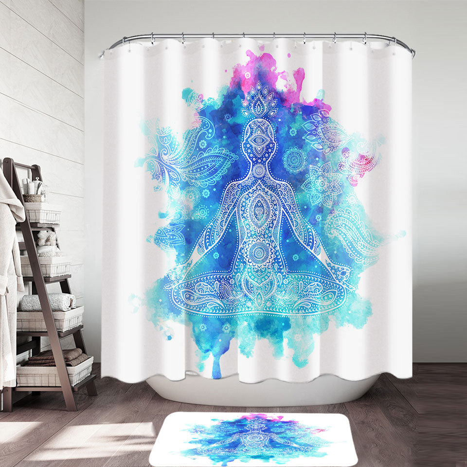 Purplish Blue Oriental Buddha Shower Curtains