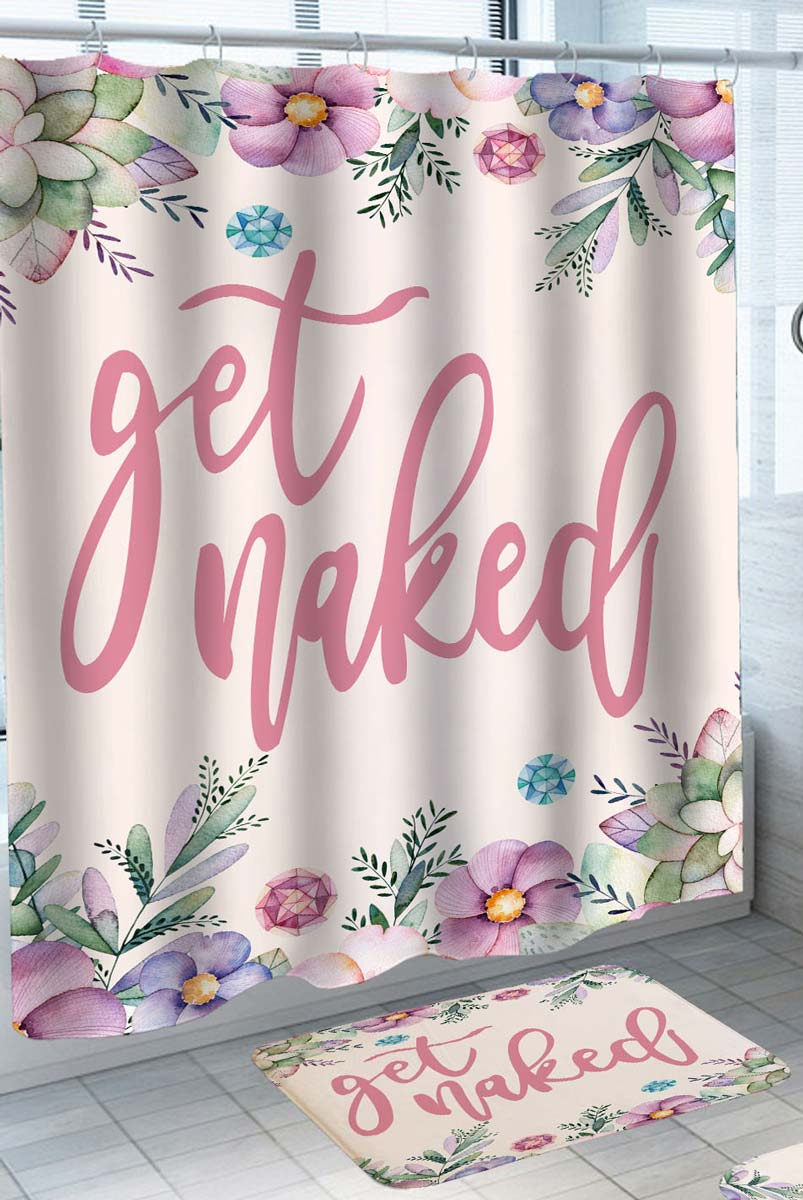 Purplish Flowers Get Naked Shower Curtain and Bath Mat