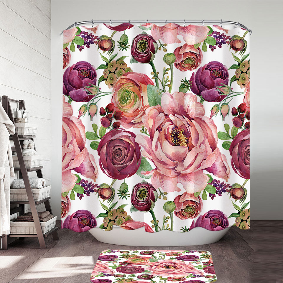 Purplish Red Floral Shower Curtain