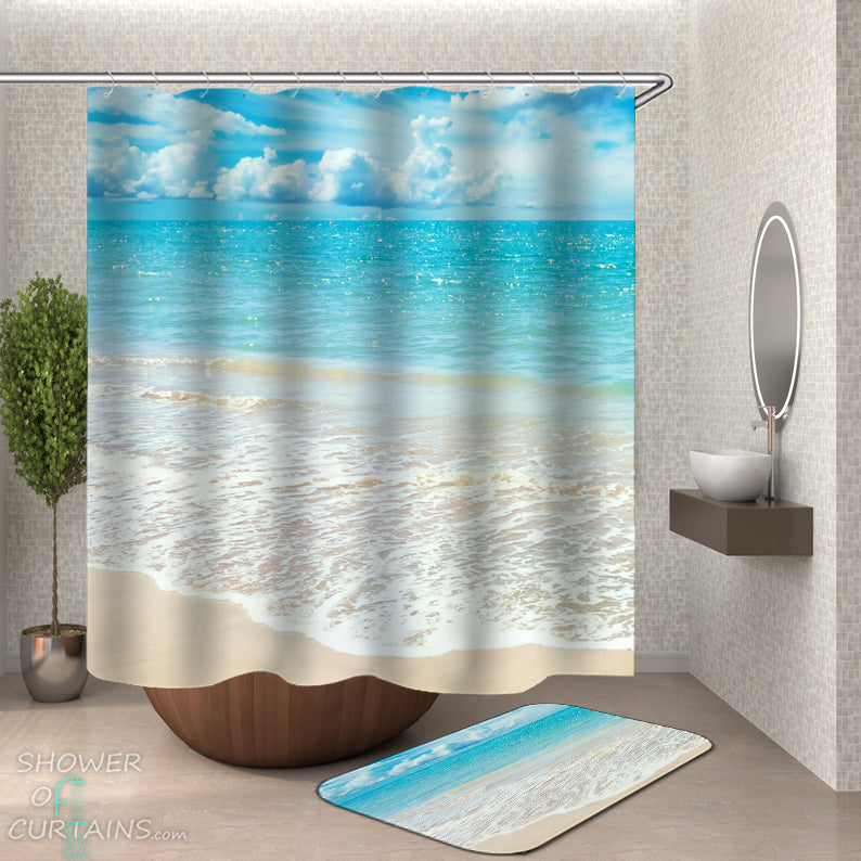 Quiet Beach Shower Curtain and Beach Bath Mat