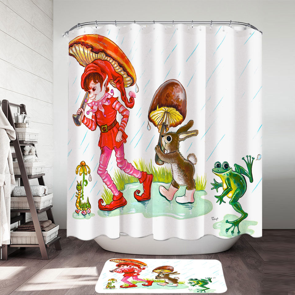 Rain Parade Cute Fairy Tale Painting Bathroom Shower Curtainsfor Kids
