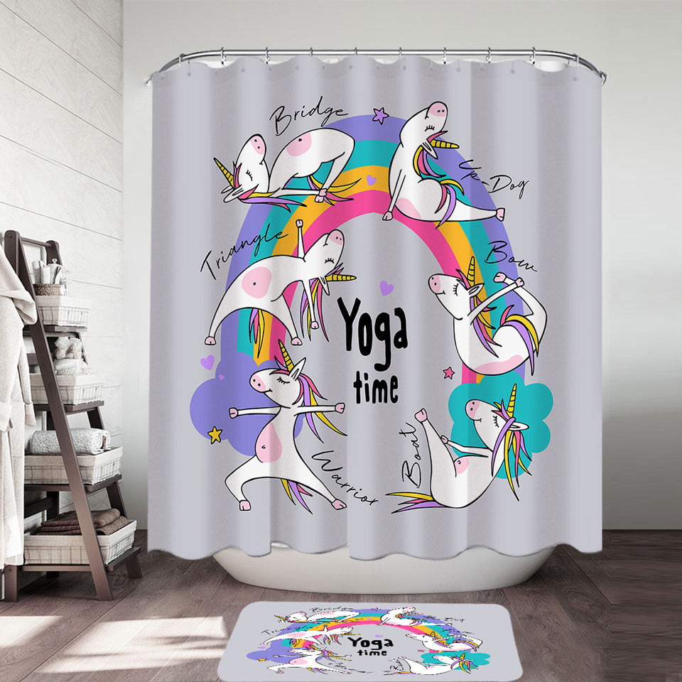 Rainbow Yoga Time Unicorn Shower Curtain