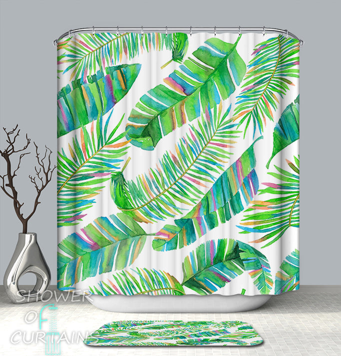 Rainbow Tropical Shower Curtains of Rainbow Palm Leaves