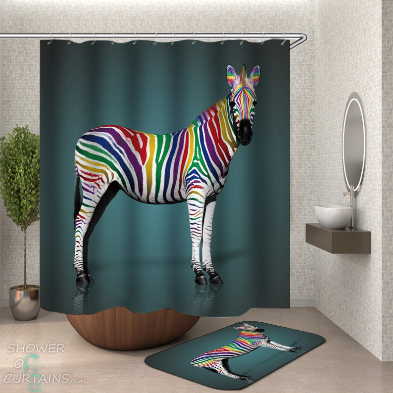 Rainbow Zebra Shower Curtain