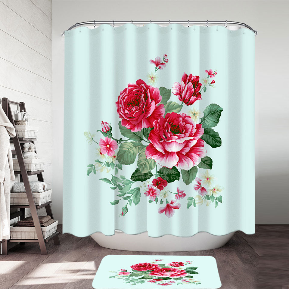 Red Flowers Decorative Shower Curtains