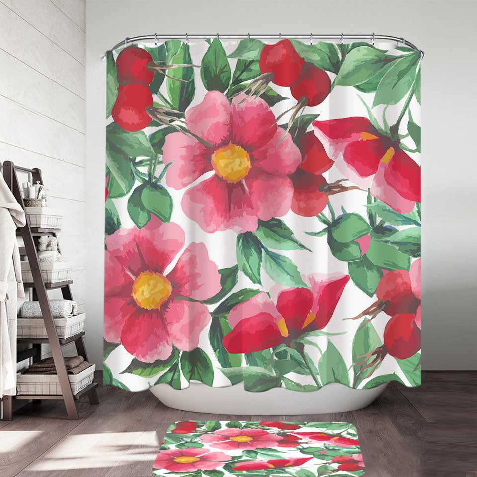 Red Flowers Shower Curtain