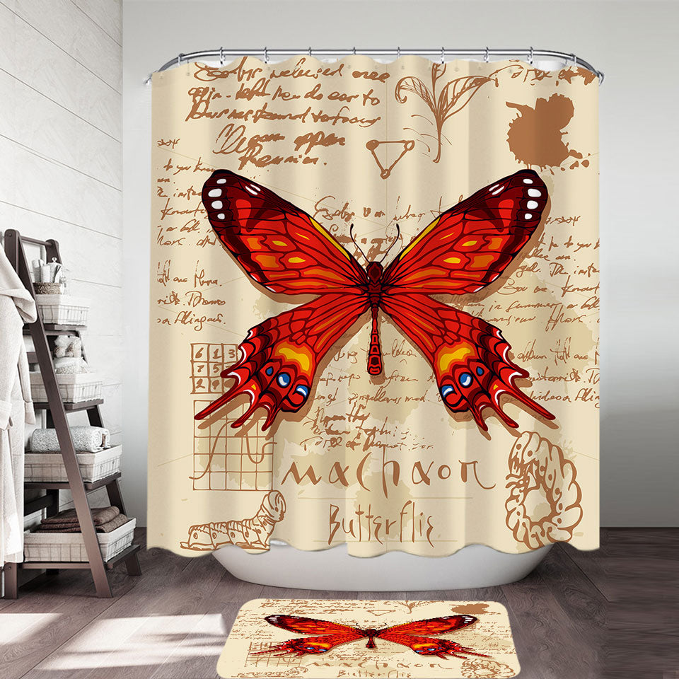 Red Machaon Butterfly Shower Curtain