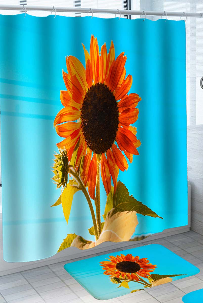 Red Orange Sunflower Shower Curtain