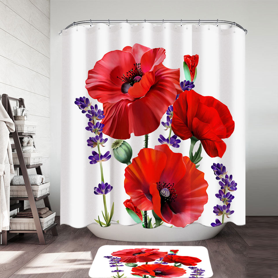 Red Poppy and Purple Lavender Shower Curtain