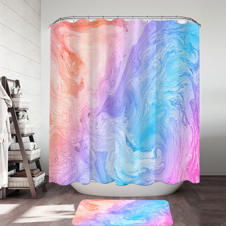 Red Purple Blue Marble Fabric Shower Curtains