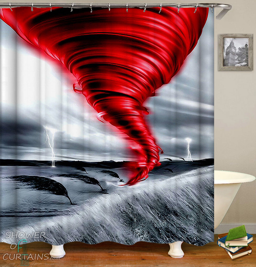 Red And Grey Twister Shower Curtains