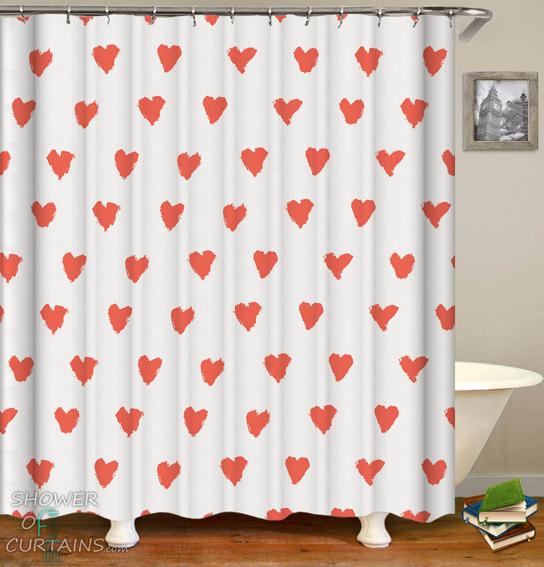 Red Heart Pattern Shower Curtain - Red Hearts