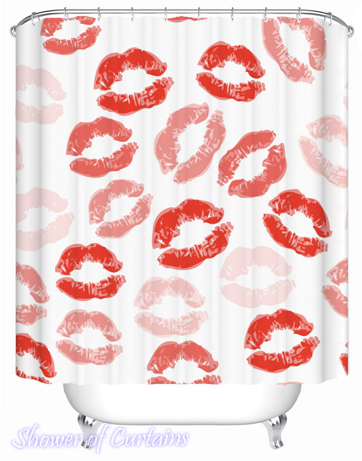 Red Lipstick Kisses Shower Curtain