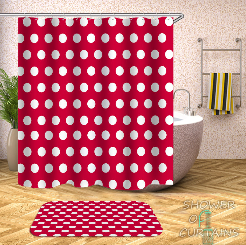 Red Shower Curtain - Red Background Polka Dot