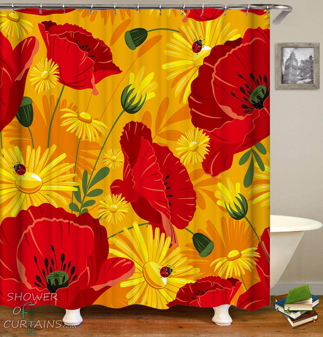 Red and Yellow Flowers Shower Curtain