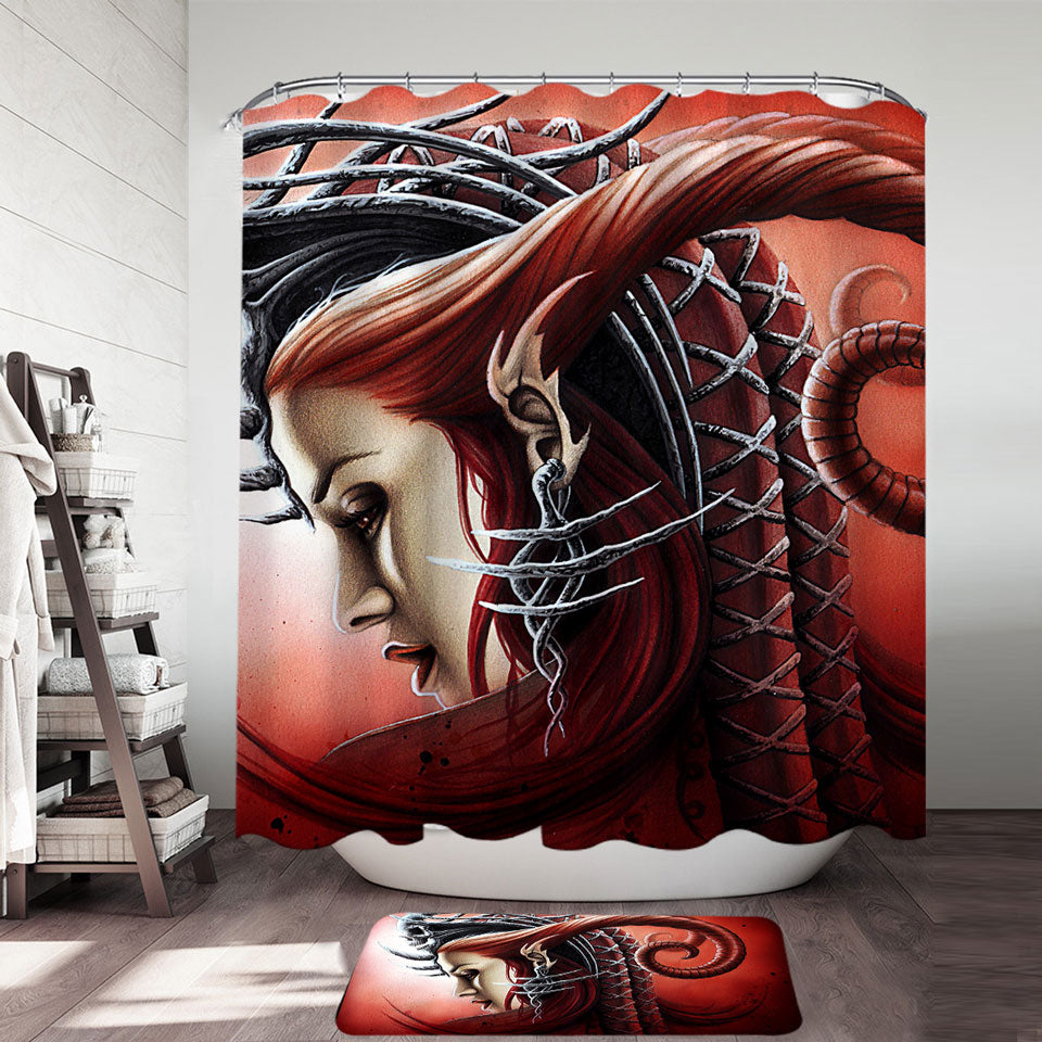 Redhead Woman Gothic Fantasy Art Queen Evil Shower Curtains