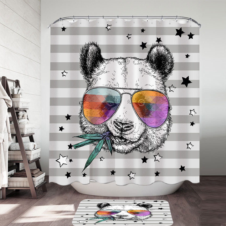 Retro Cool and Funny Panda Fabric Shower Curtains