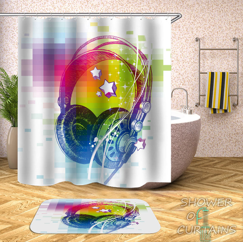 Retro Shower Curtain - Retro Vibes Headphones