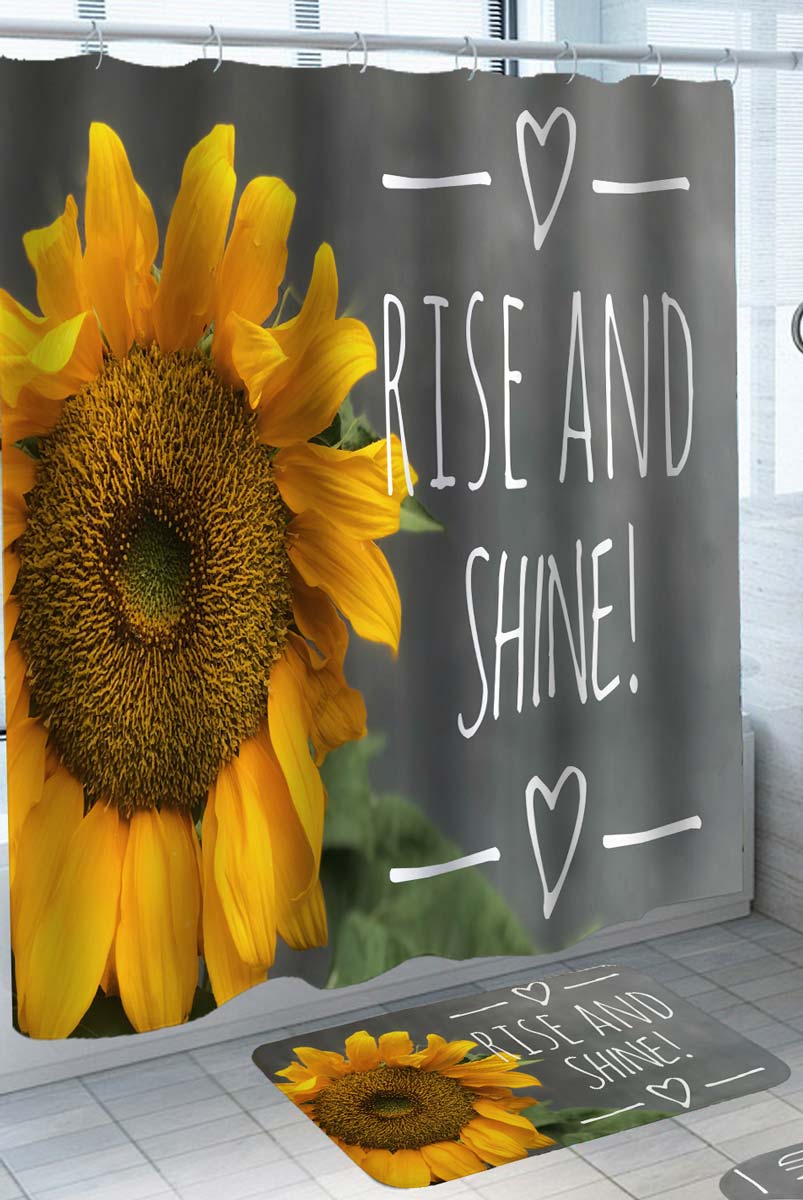 Rise and Shine Sunflower Quote Shower Curtain