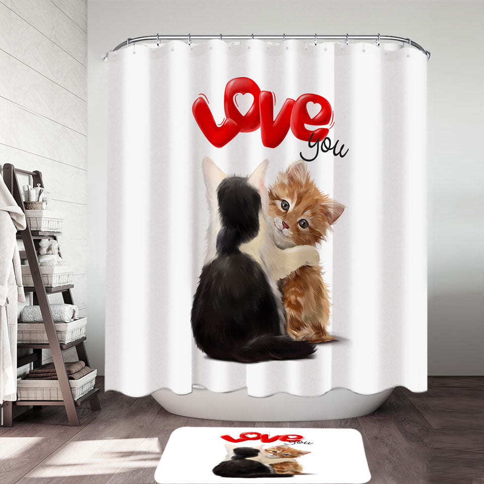 Romantic Love Quote Shower Curtains with Adorable Kittens
