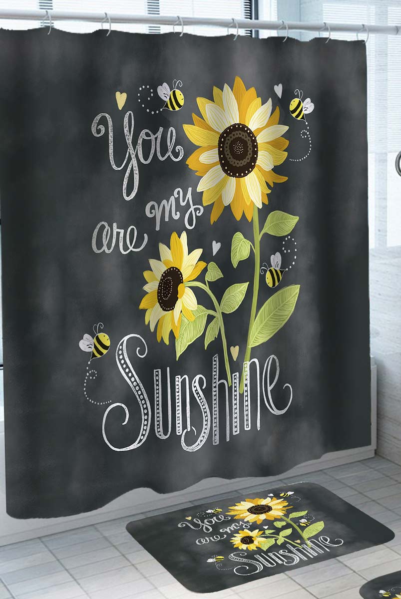Romantic Quote Shower Curtain Sunshine Sunflowers and Bees