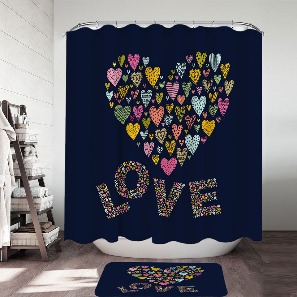 Romantic Shower Curtains Floral Love and Multi Colored Heart of Hearts