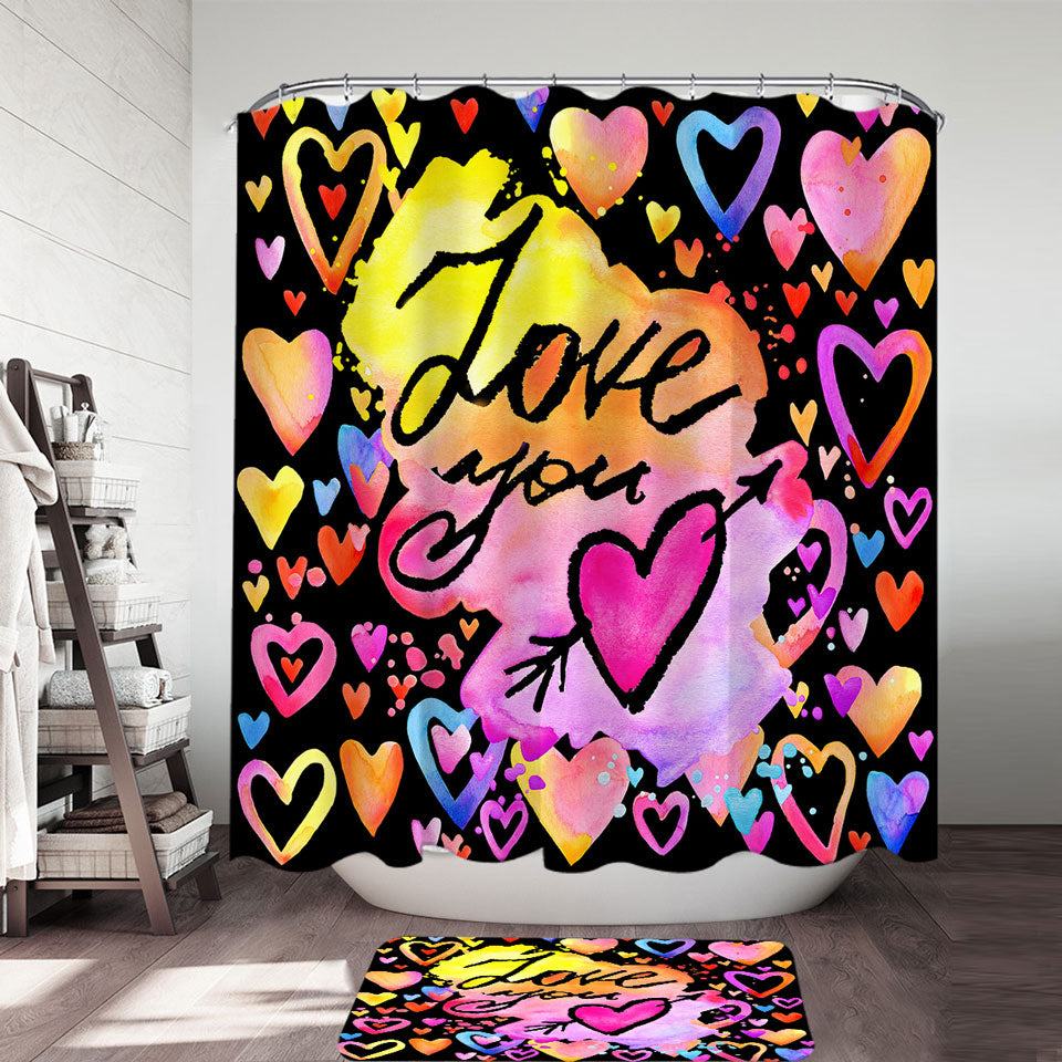 Romantic Shower Curtains Love You Colorful Hearts