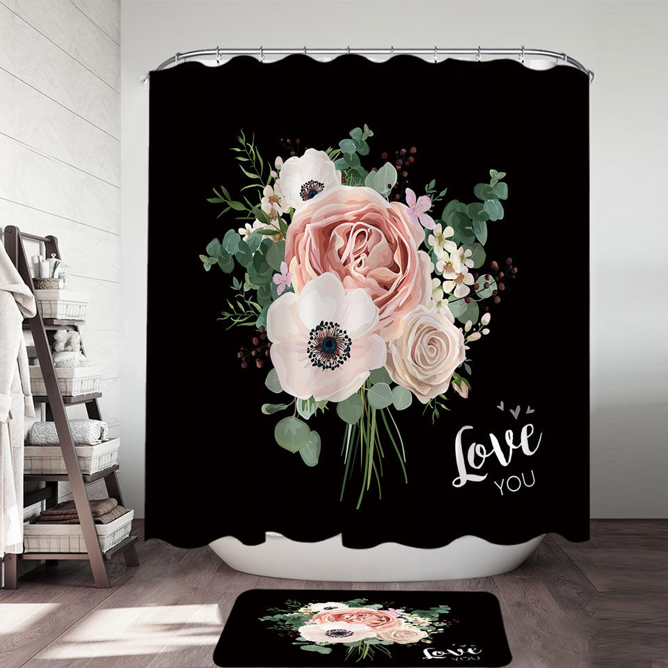 Romantic Shower Curtains Love You White Flowers Bouquet