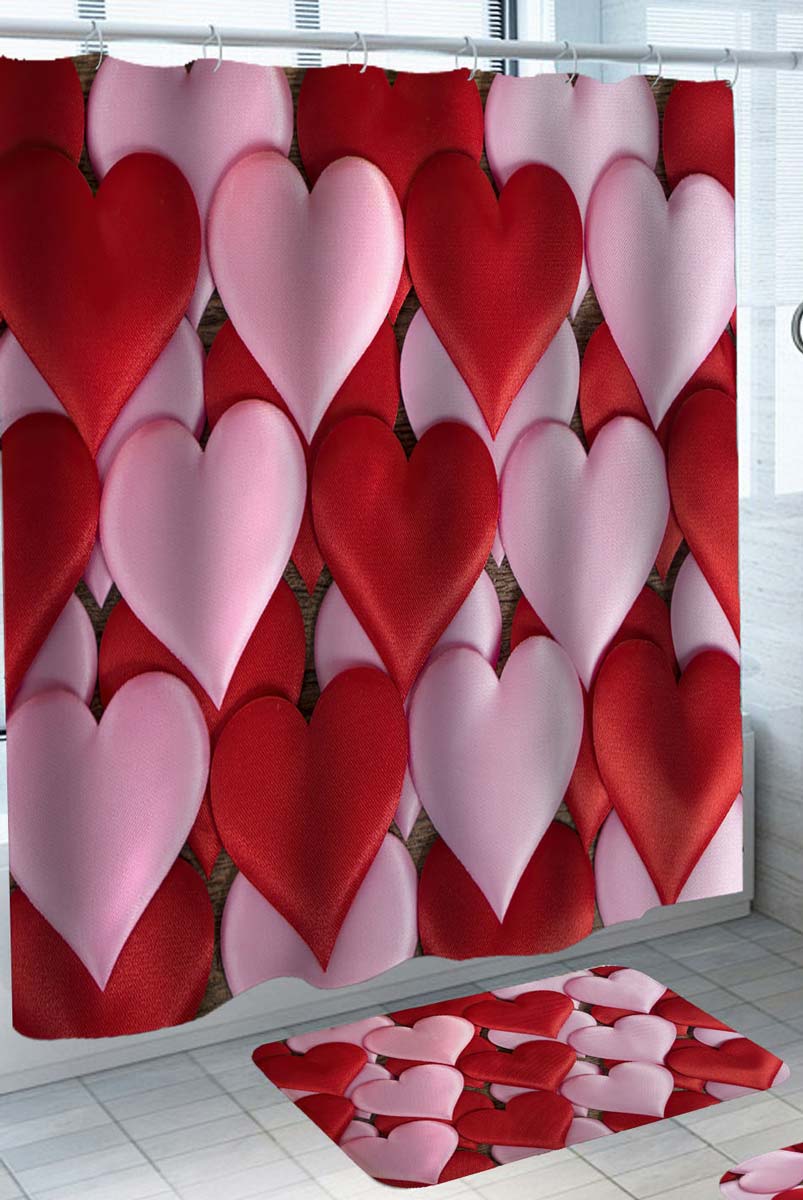 Romantic Shower Curtains Pink and Red Hearts
