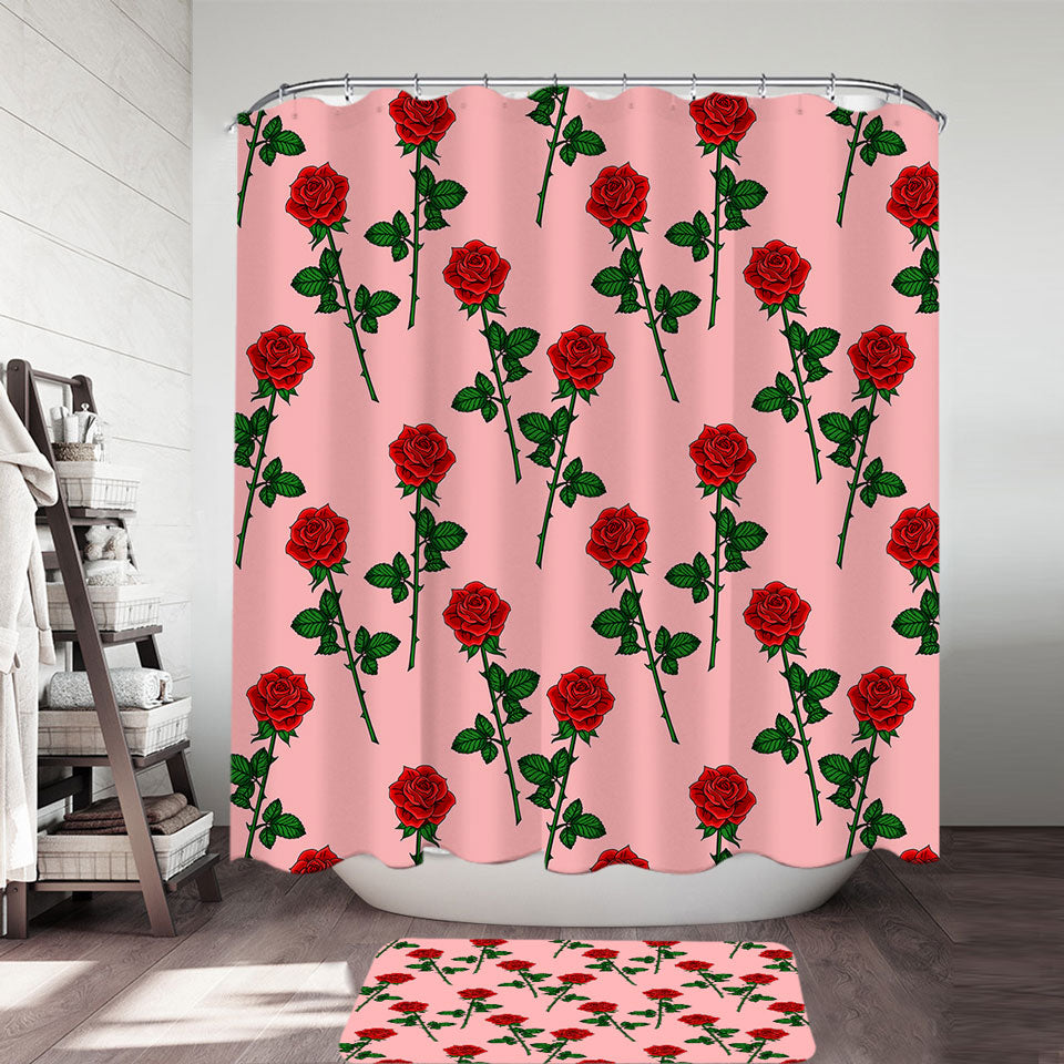 Roses Pattern over Pink Shower Curtain