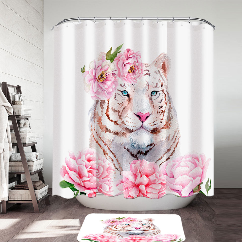 Rosy Lady White Tiger Shower Curtain