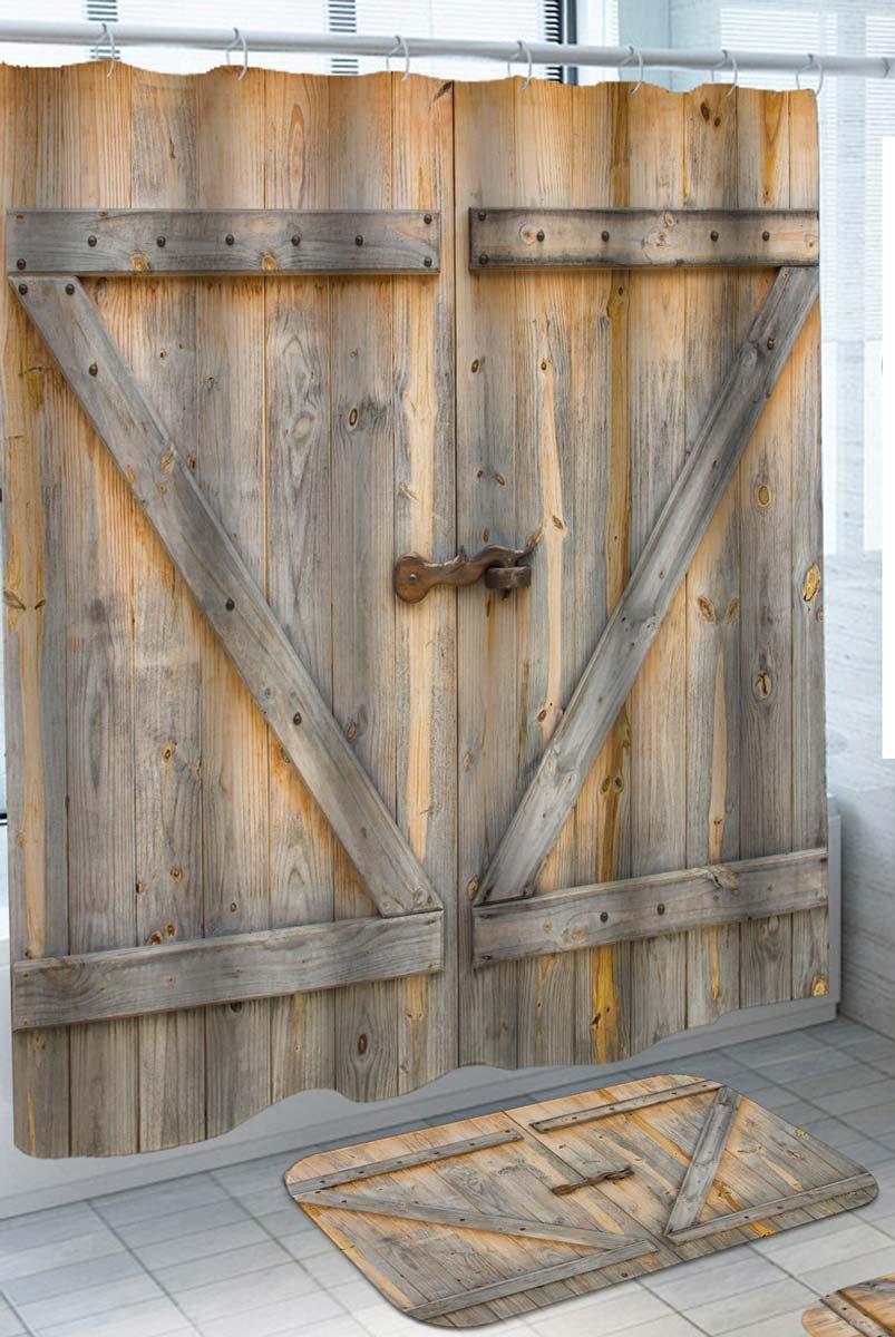 Rustic Design Closed Wooden Barn Door Shower Curtain