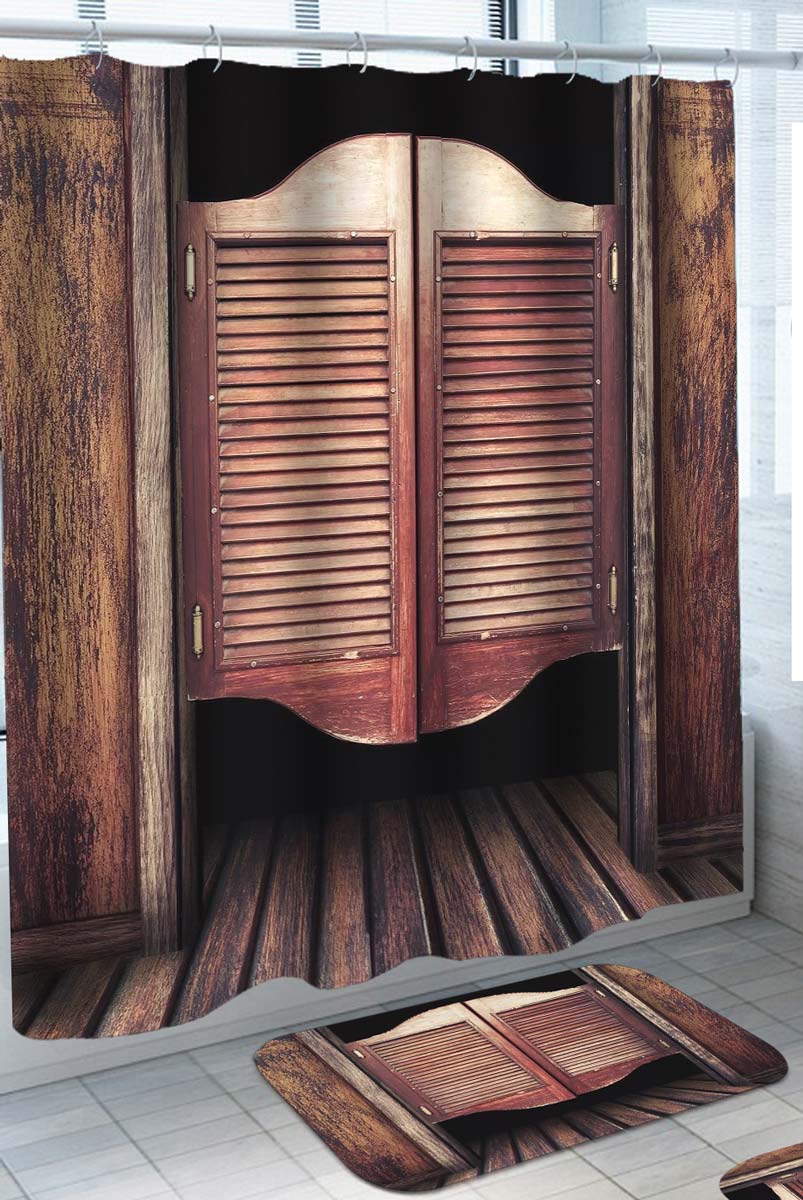 Rustic Shower Curtains of Old Wood Saloon Swing Doors Shower Curtain