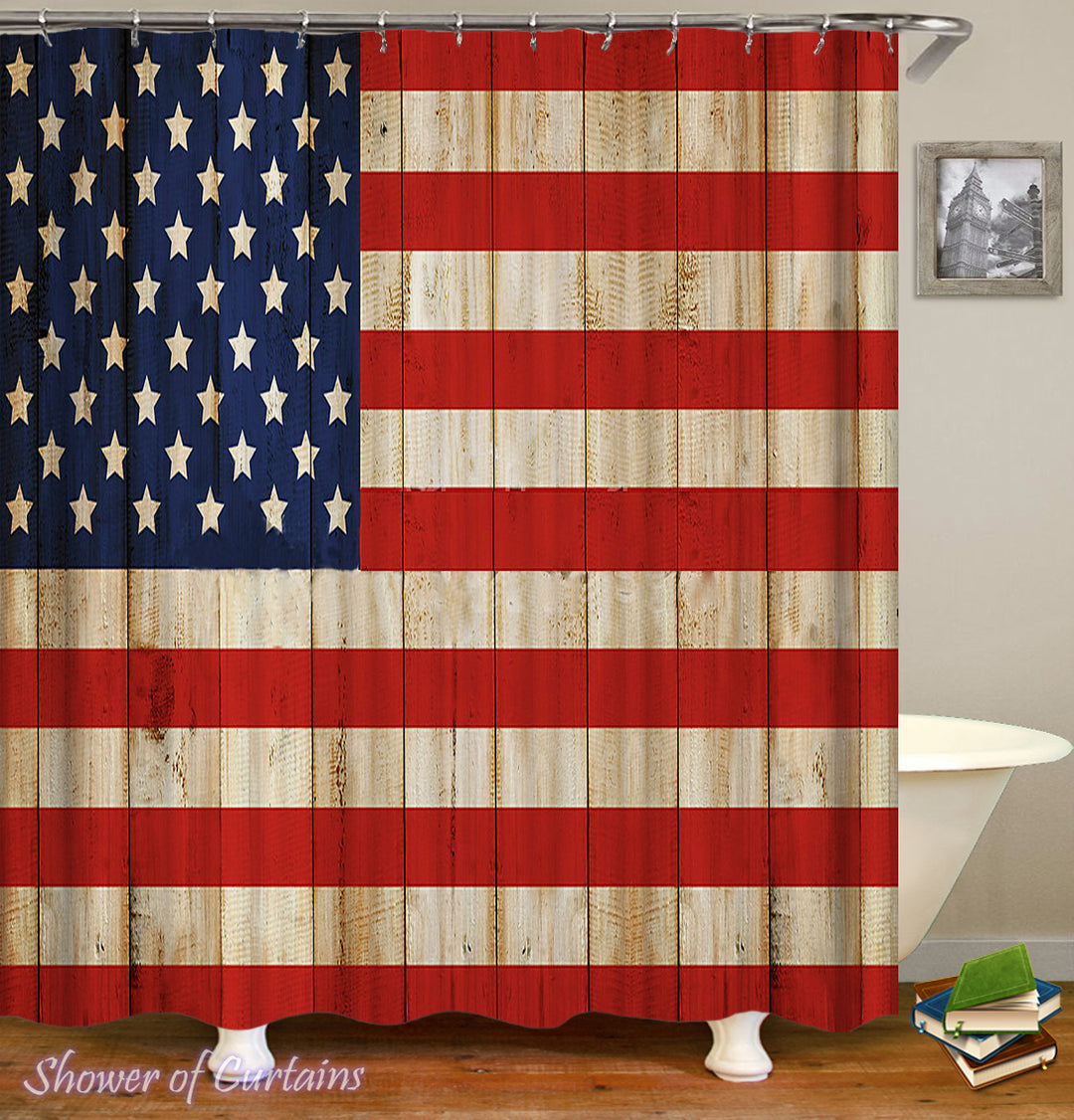 Rustic American Flag Shower Curtain