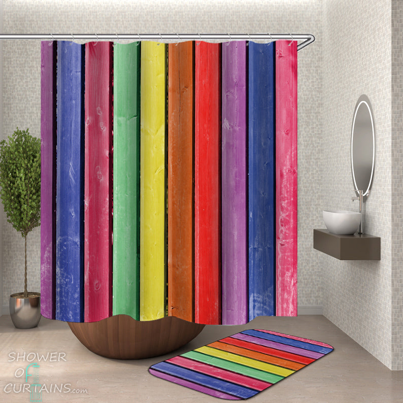 Rustic Rainbow Shower Curtain