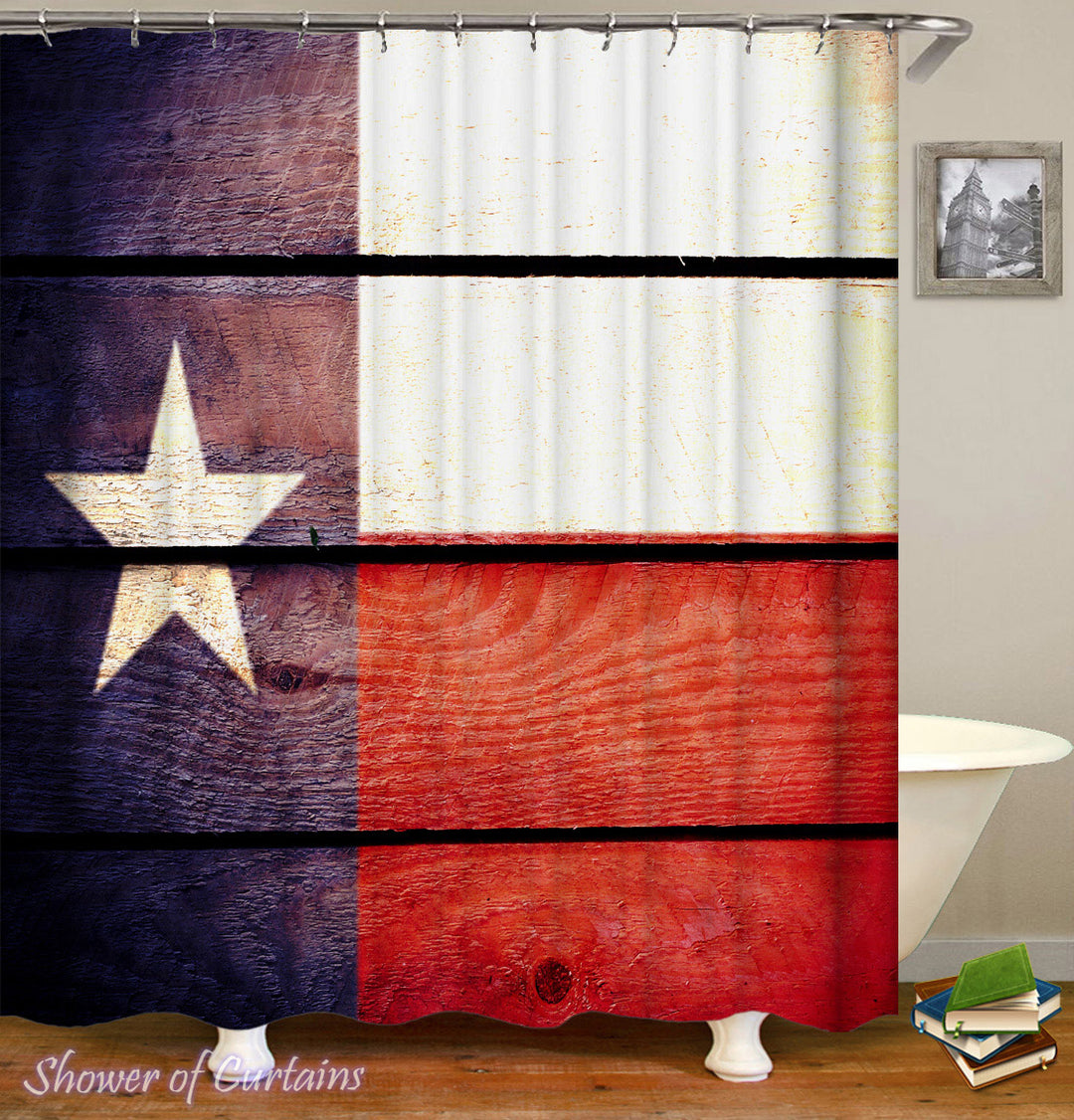 Texas Flag Shower Curtain Rustic Look