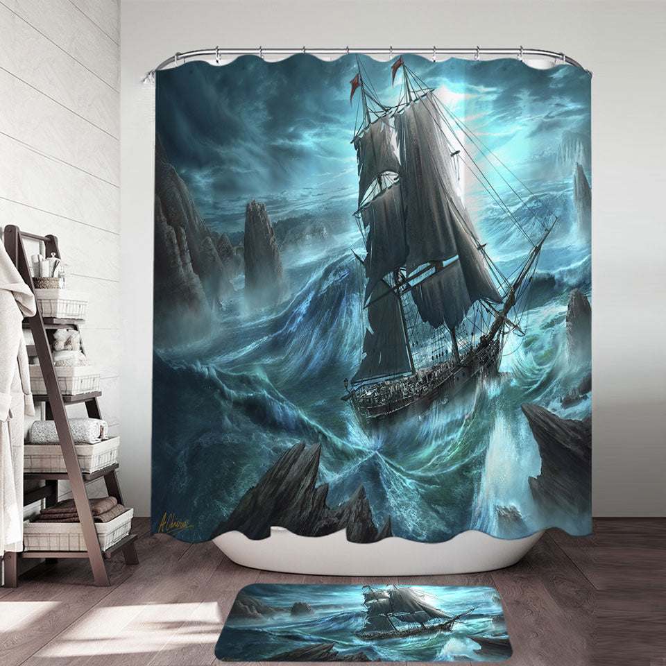 Sailing Ship Shower Curtain in the Dangerous Seas