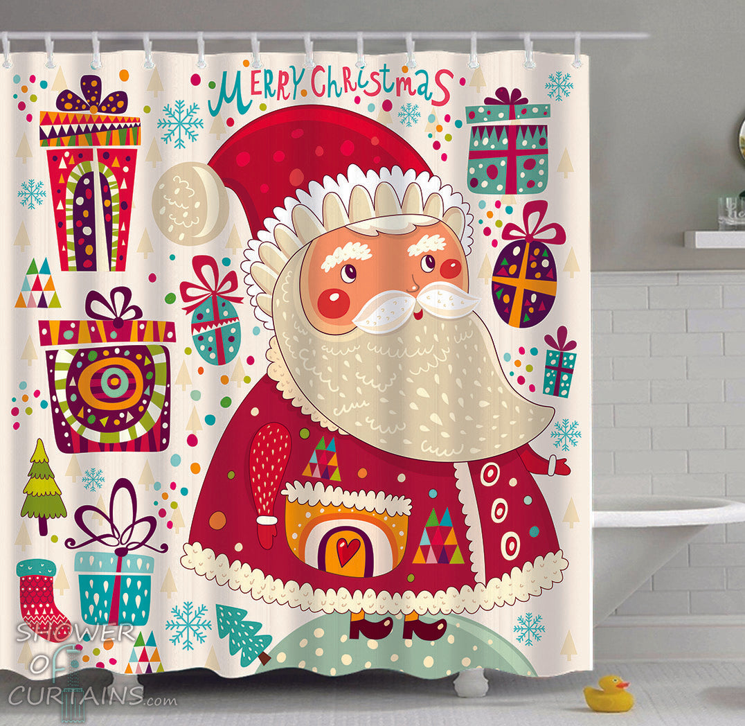Santa Shower Curtain of Colorful Santa Claus