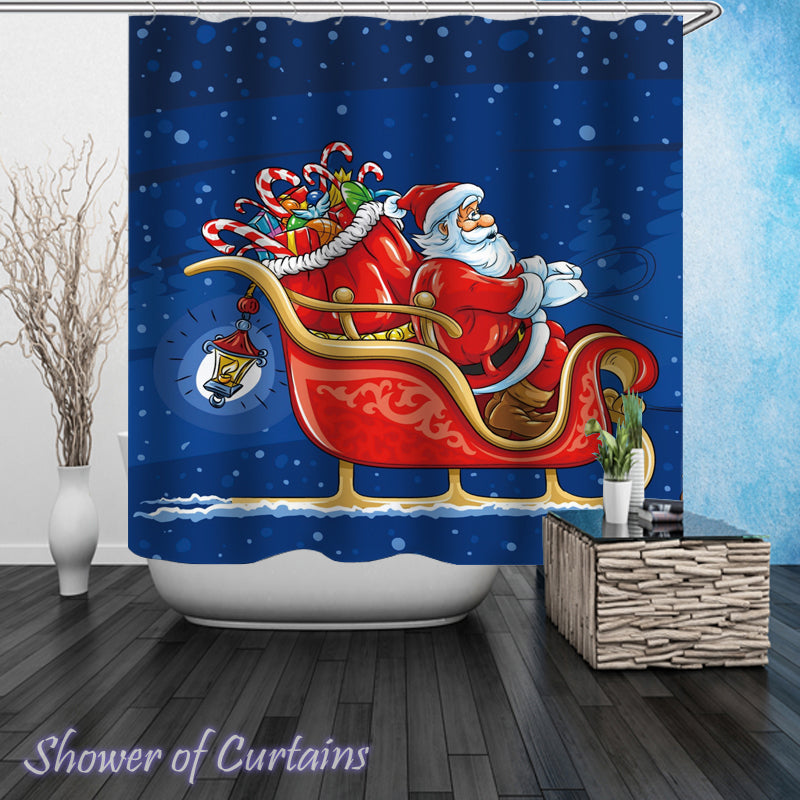Santa Shower Curtain of Santa On His Sleigh