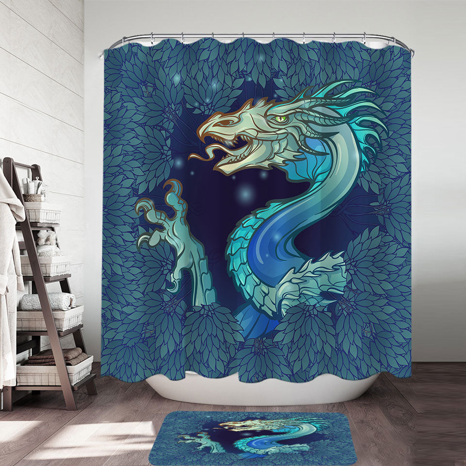 Scary Blue Dragon Shower Curtain