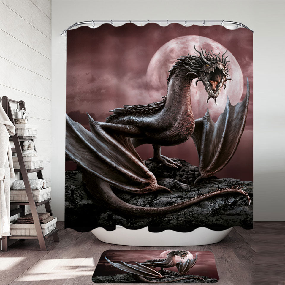 Scary Fantasy Art Darius Moon Dragon Shower Curtains Fabric