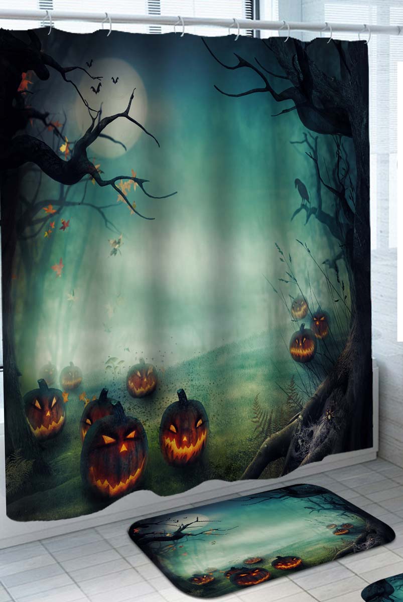 Scary Halloween Shower Curtain Pumpkin Forest
