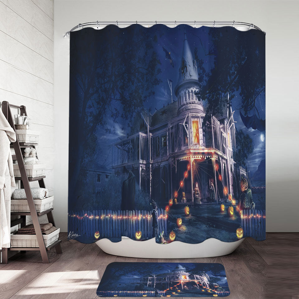 Scary Haunted House Halloween Shower Curtains