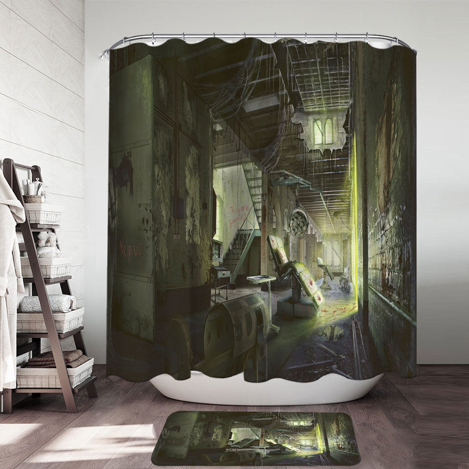 Scary Shower Curtain Horror Asylum Scene