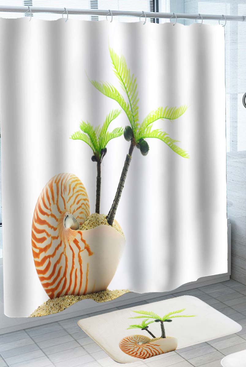 Sea Snail Shell and Coconut Trees Shower Curtain