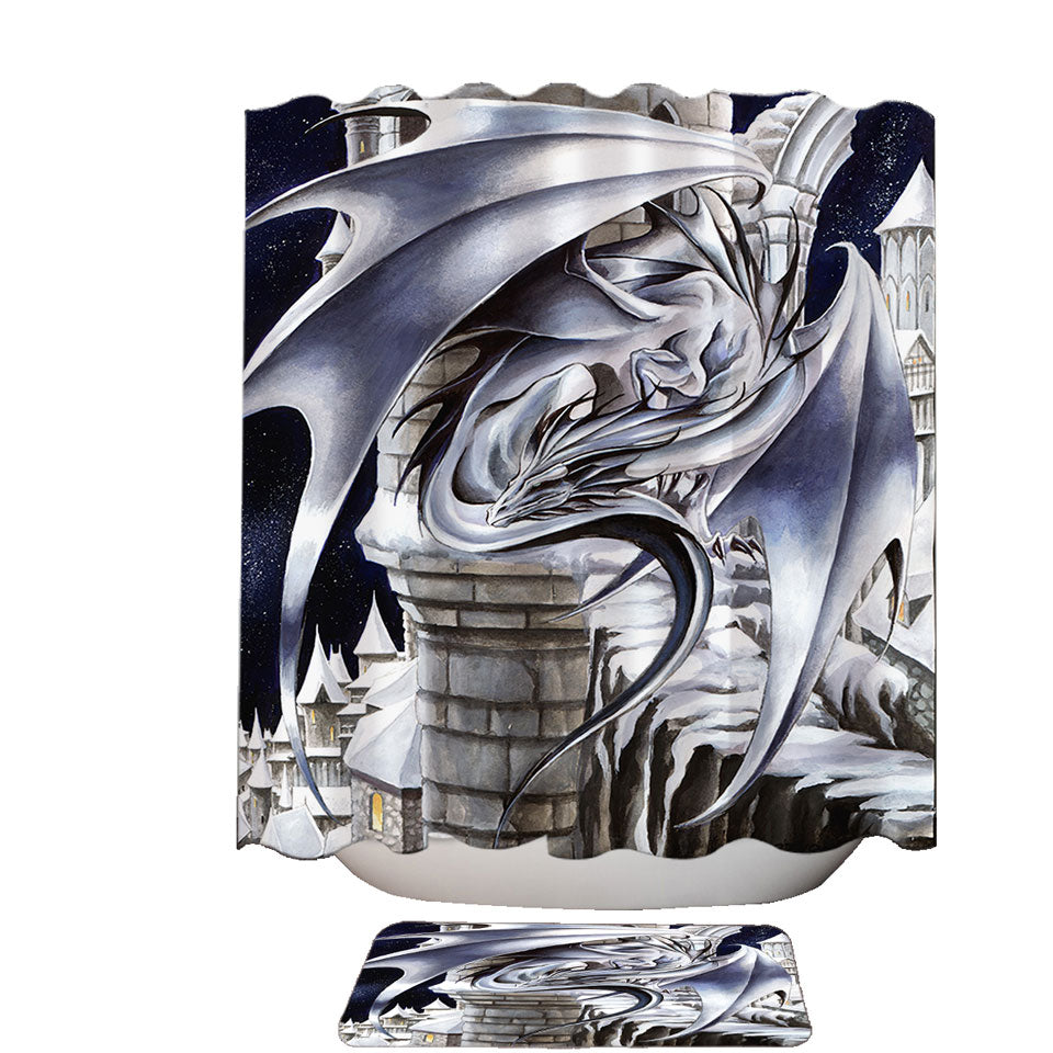 Sentinel Grey Dragon Drawing Fabric Shower Curtains