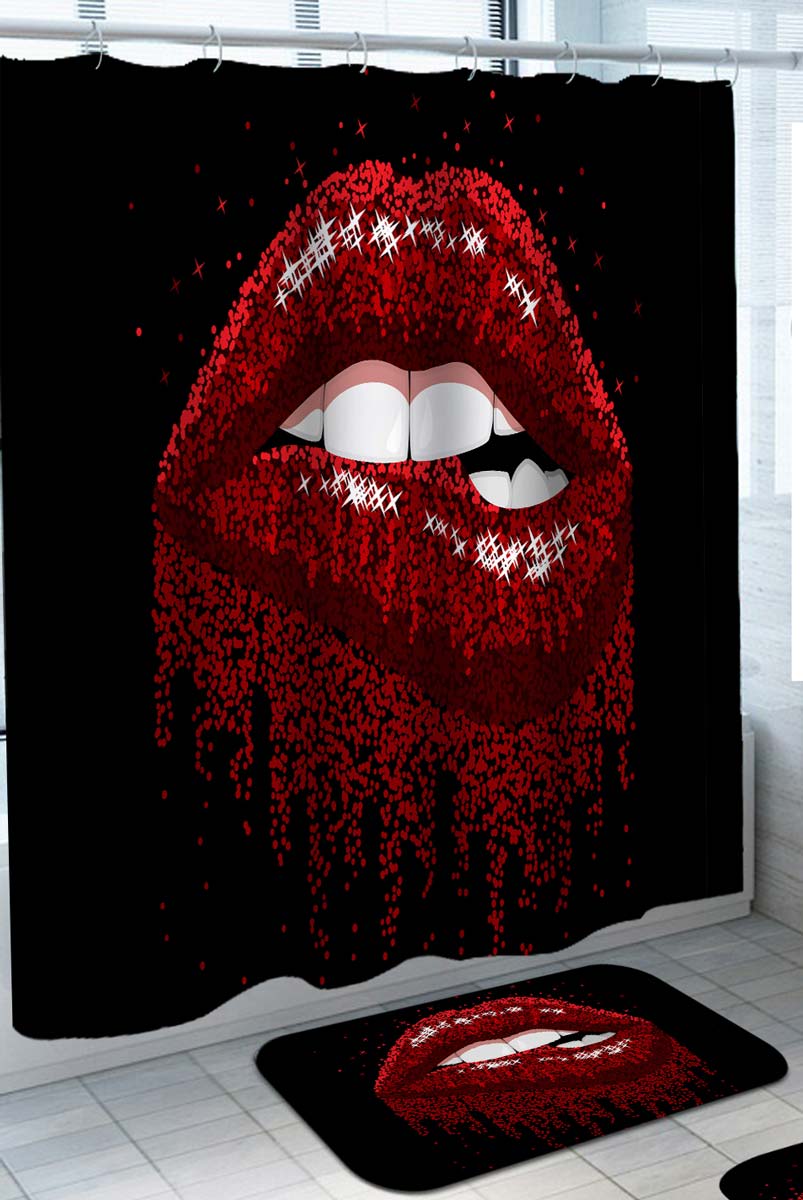Sexy Shower Curtain Glitter Lips over Black