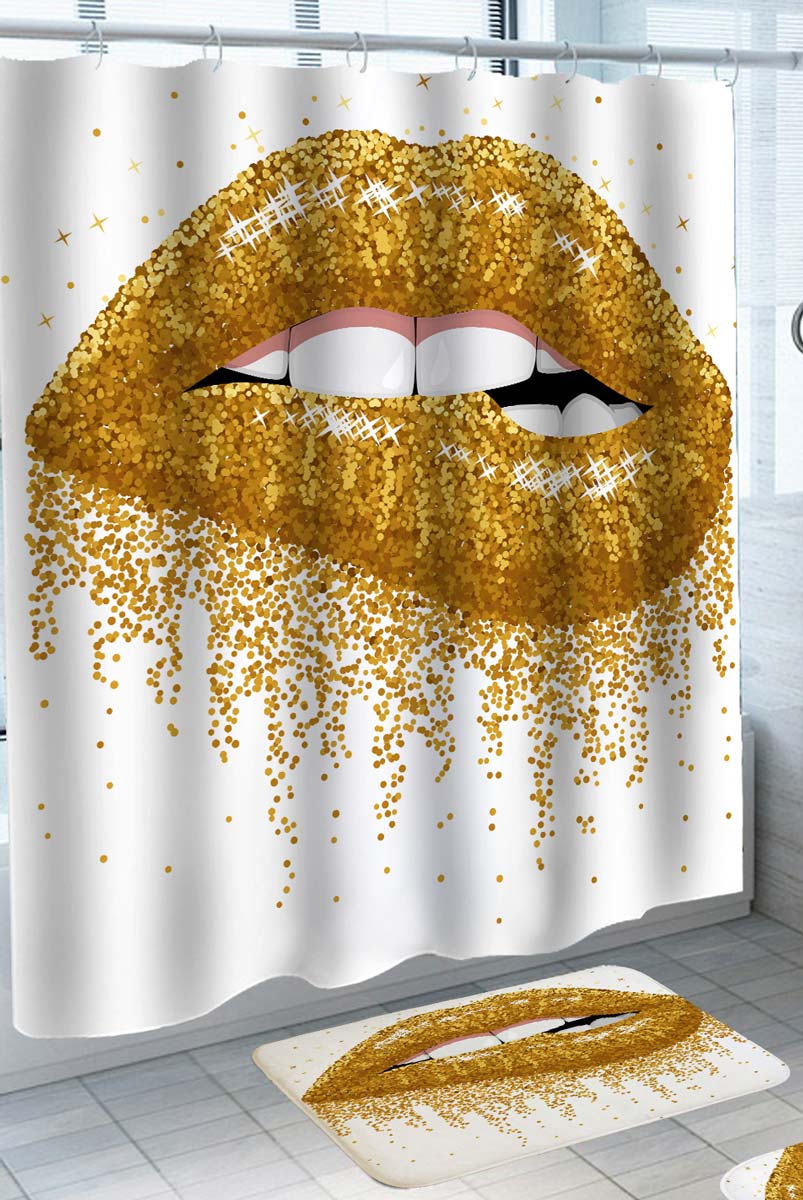Sexy Shower Curtains for Guys Shining Gold Lips