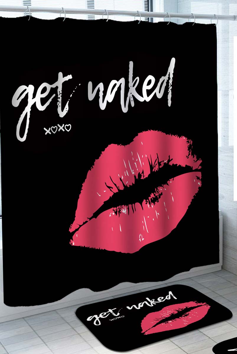 Sexy Shower Curtains with Pink Lips Kiss Get Naked