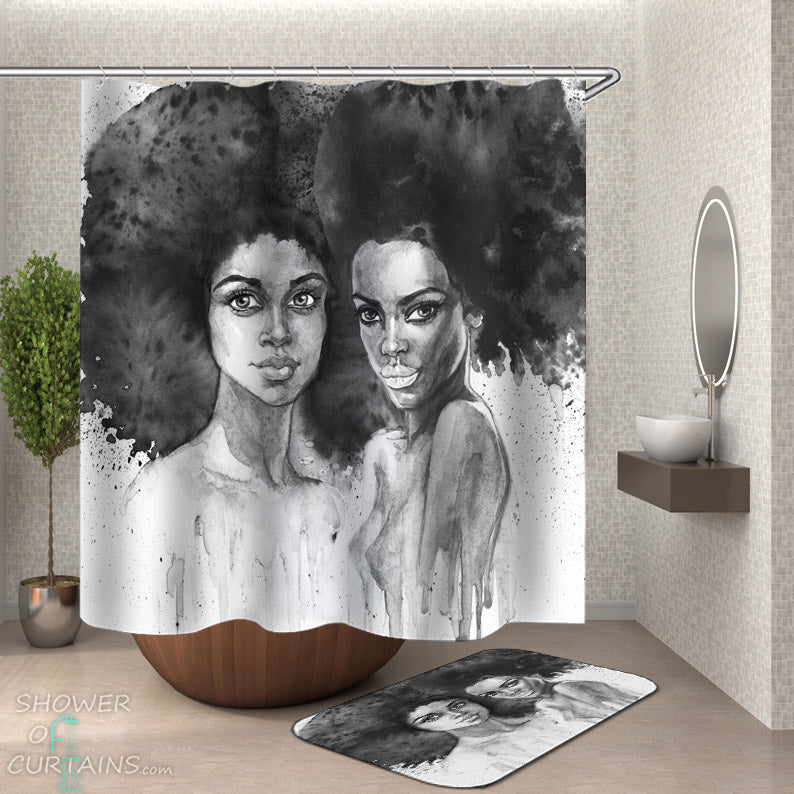 Sexy African American Woman Shower Curtain - Art Painting Beautiful African Girls